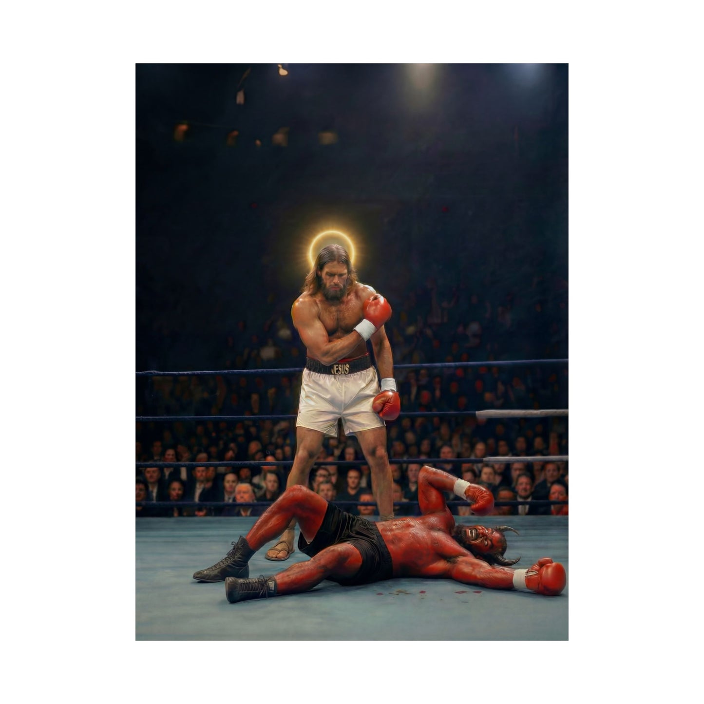 No Text Jesus Boxing Poster — "The reason the Son of God appeared was to destroy the works of the devil." Matte Vertical Religious Wall Art
